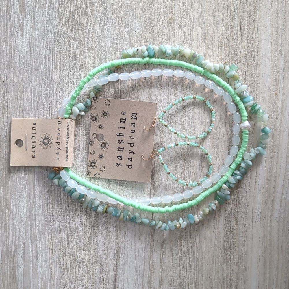 Green and turquoise chunky necklace and earrings